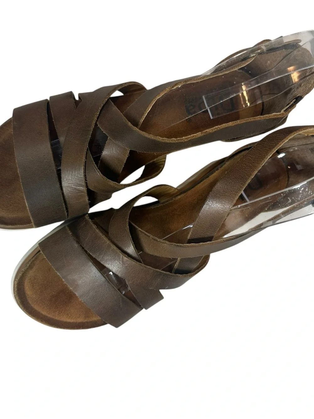 DIBA Women's 7.5 Brown Leather Strap Wedge Comfort Sandals